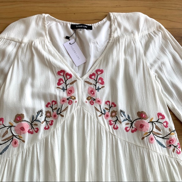 Sugar Lips Women’s Bell Sleeve Embroidered Peasant Dress - Picture 5 of 15